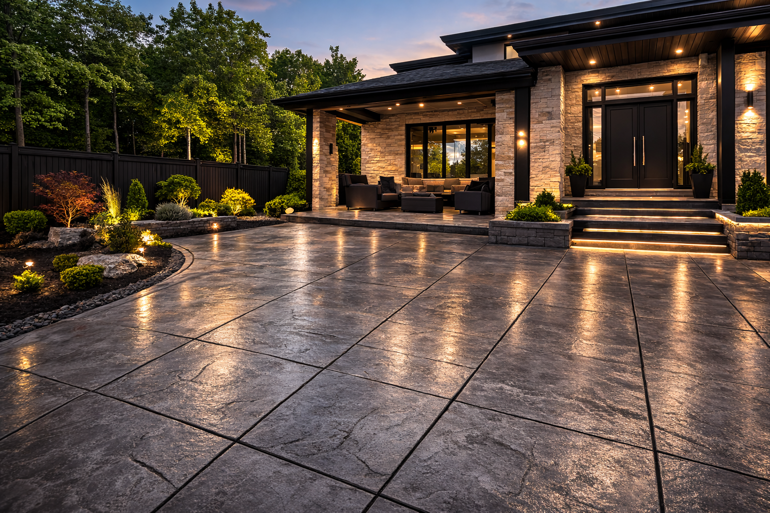 Concrete driveway at a modern home